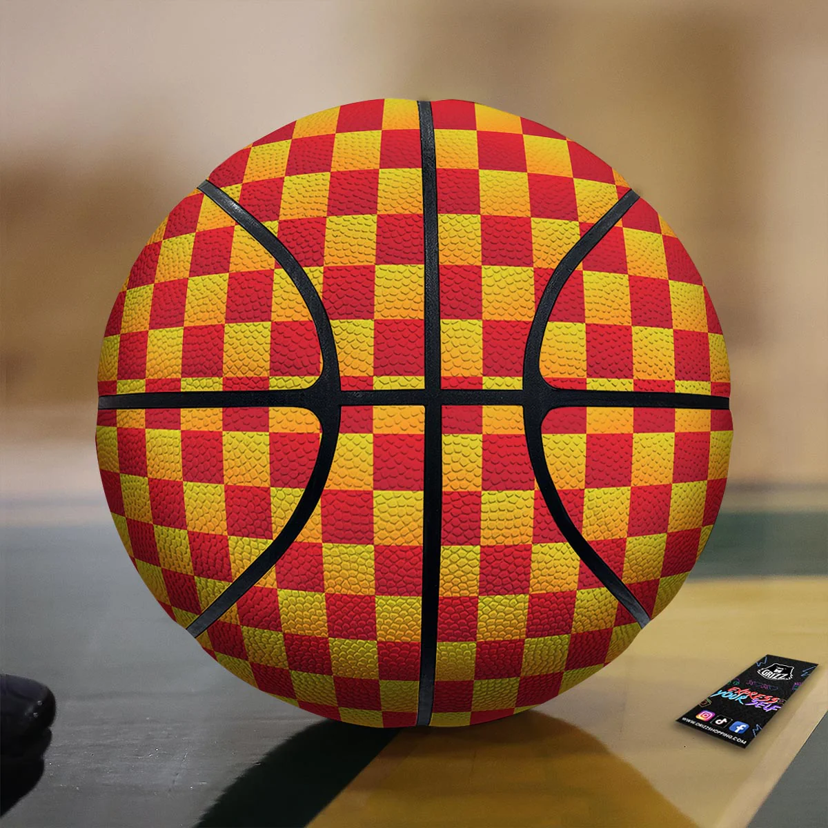 Checkered Yellow And Red Print Pattern Basketball
