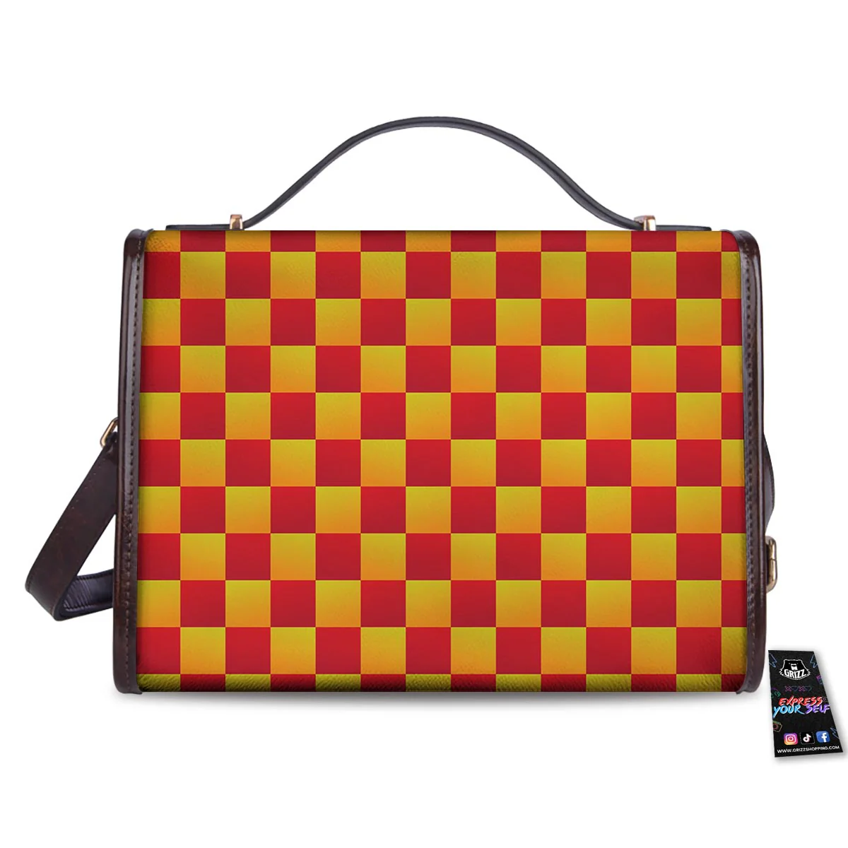 Checkered Yellow And Red Print Pattern Women's Satchel Bag - Image 2