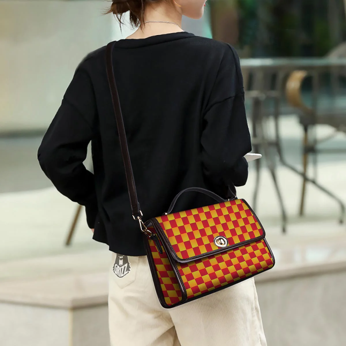 Checkered Yellow And Red Print Pattern Women's Satchel Bag - Image 3