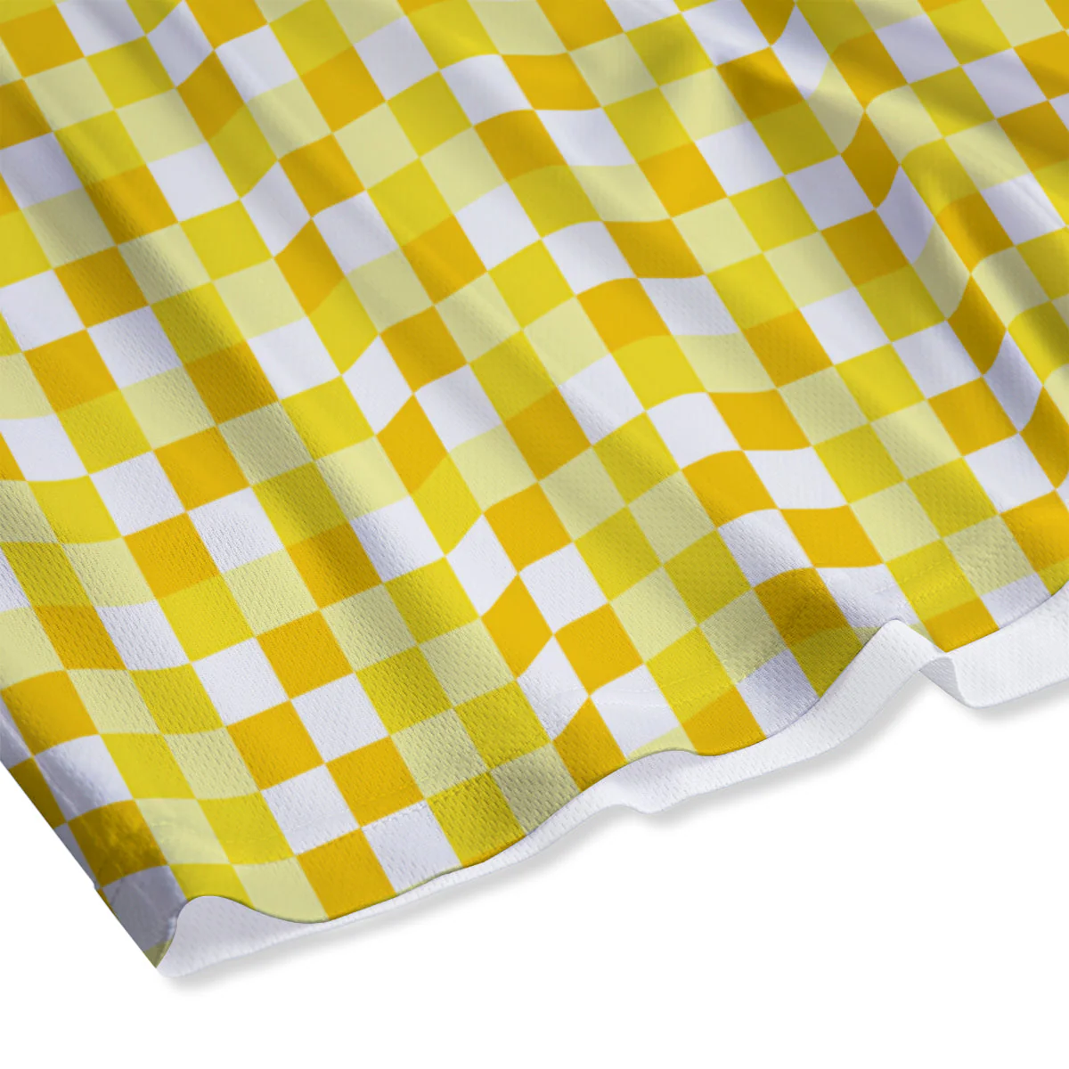 Checkered Yellow And White Print Pattern Mesh Shorts - Image 4