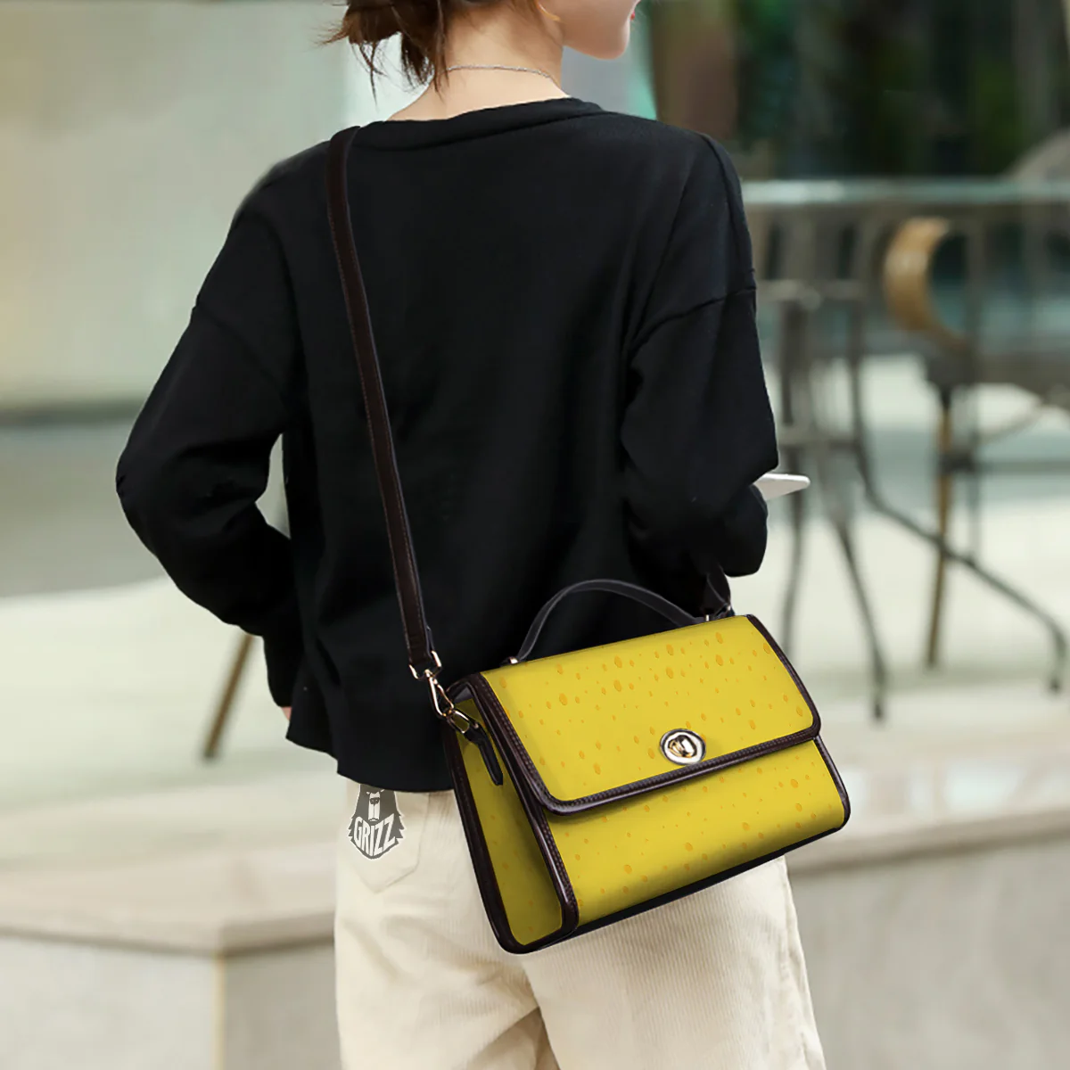 Cheese Yellow Print Pattern Women's Satchel Bag - Image 3