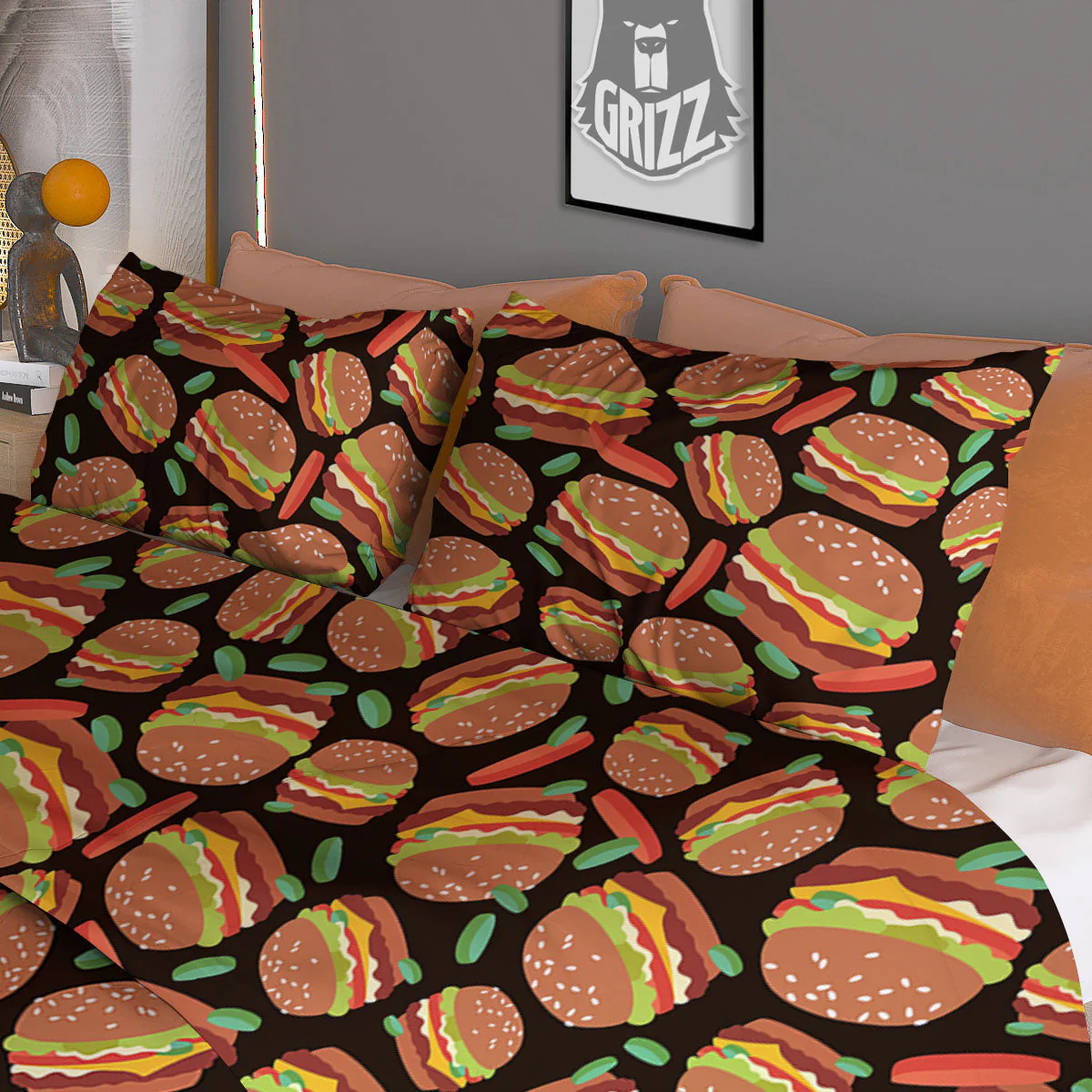 Cheeseburger Print Pattern Duvet Cover Bedding Set - Image 3