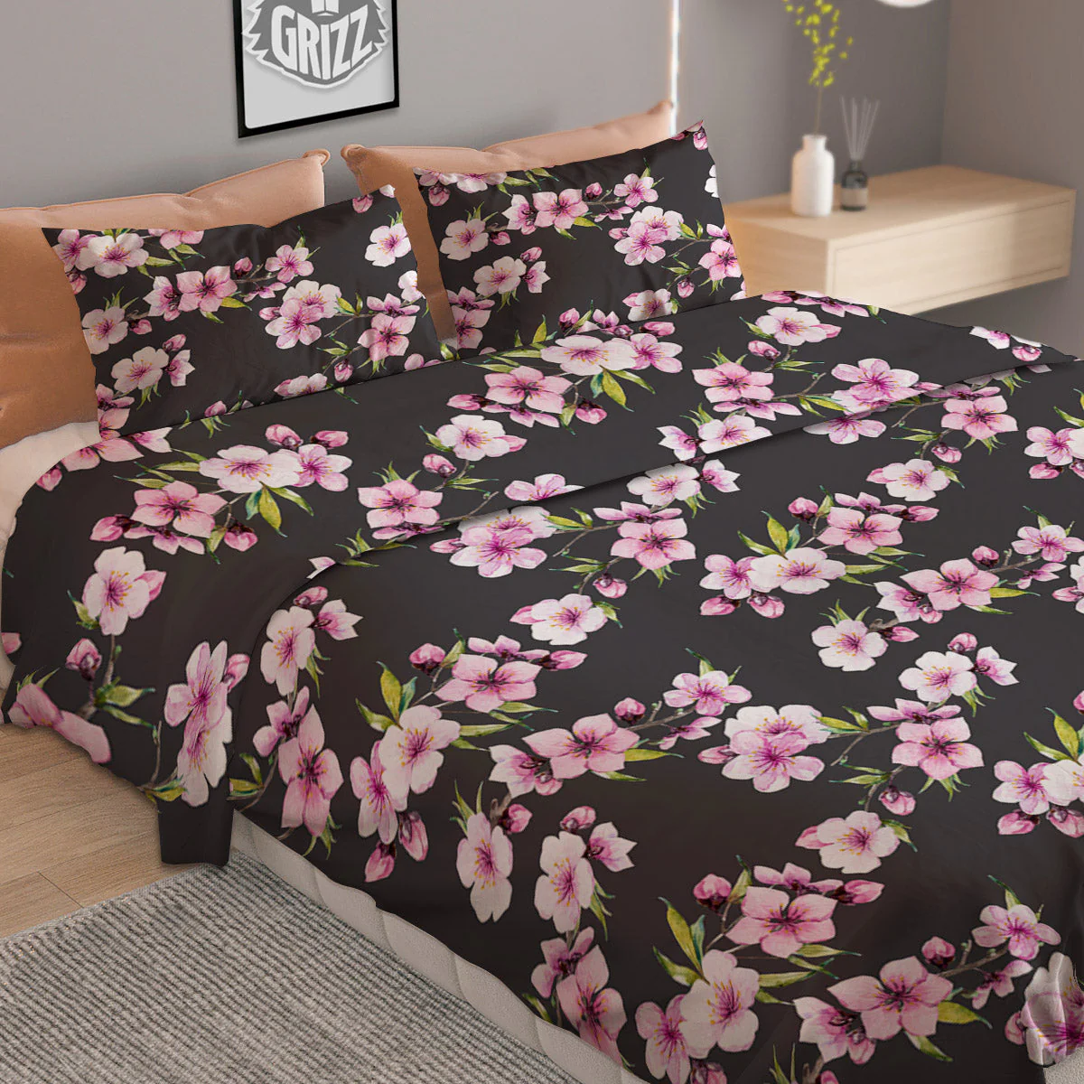 Cherry Blossom Chinese Print Pattern Duvet Cover Bedding Set - Image 2