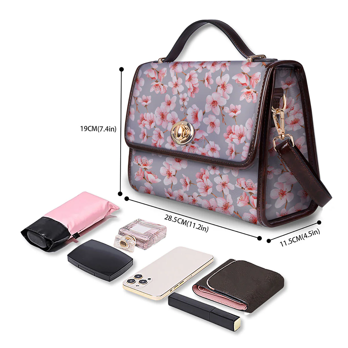 Cherry Blossom Japanese Print Pattern Women's Satchel Bag - Image 4