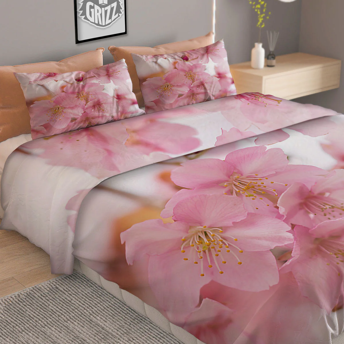Cherry Blossom Pink Print Duvet Cover Bedding Set - Image 2