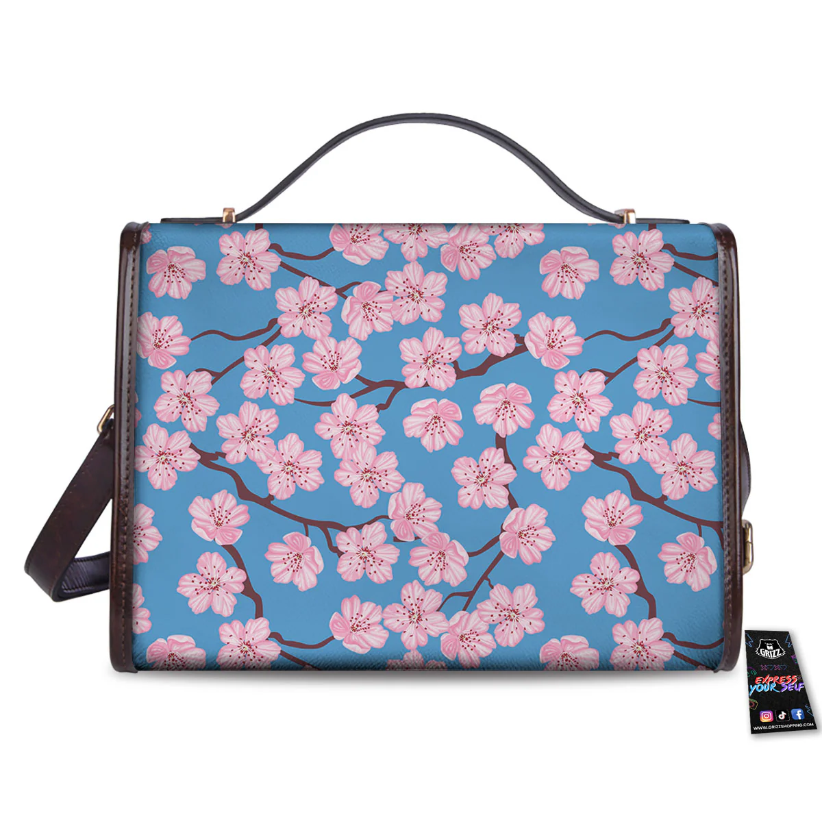 Cherry Blossom Pink Print Pattern Women's Satchel Bag - Image 2