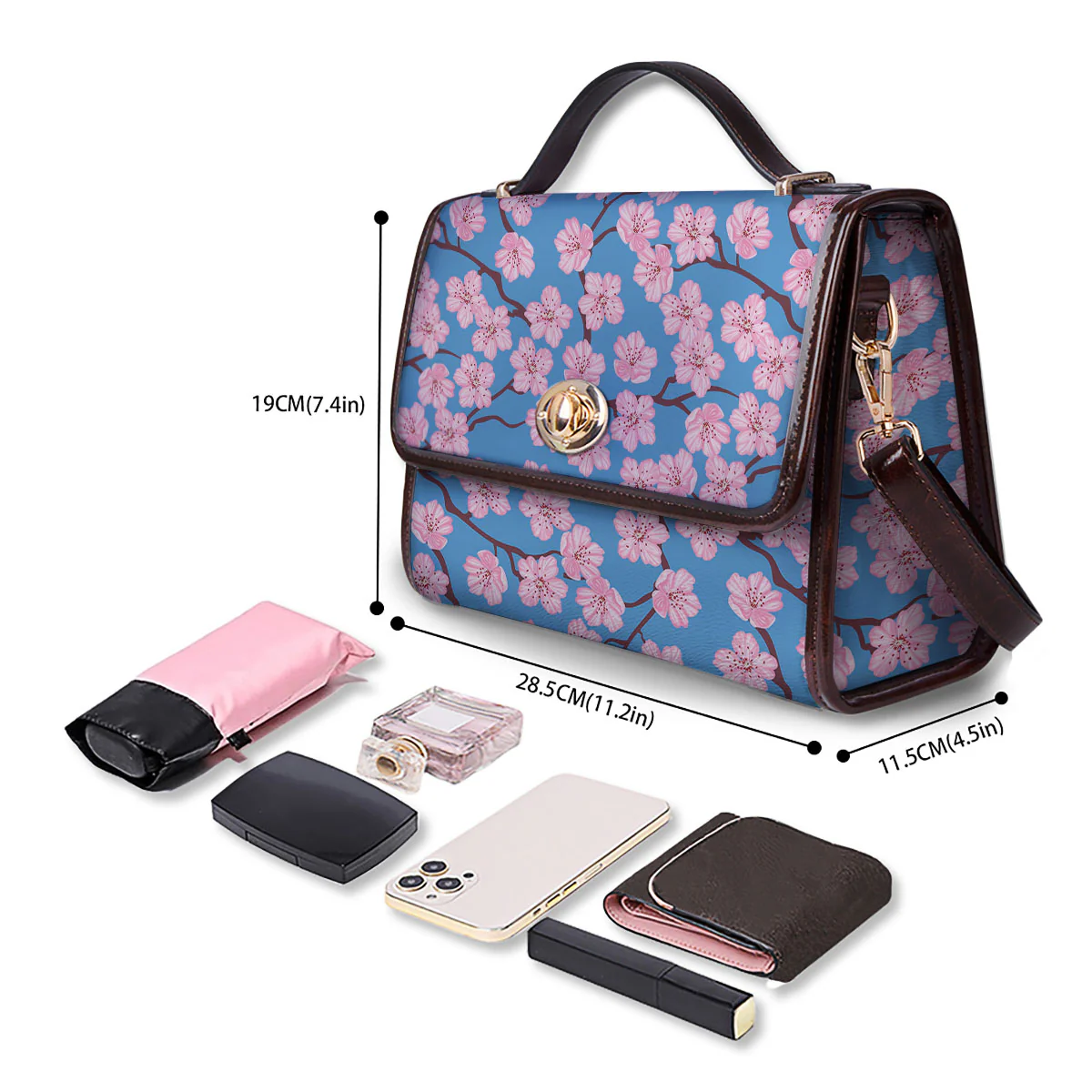 Cherry Blossom Pink Print Pattern Women's Satchel Bag - Image 4