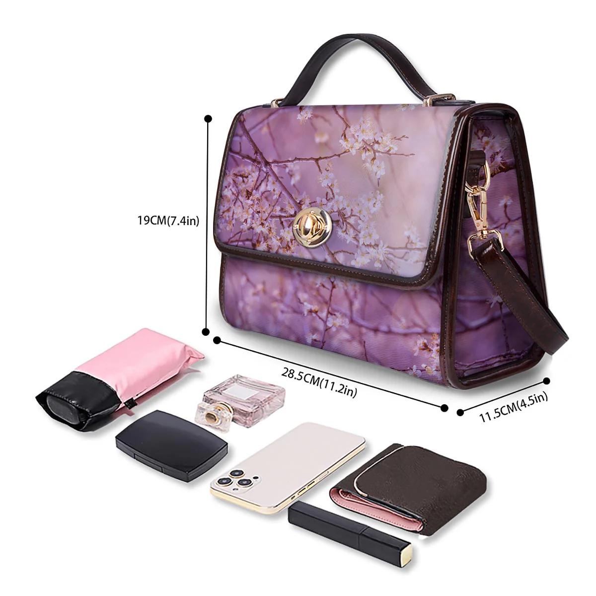 Cherry Blossom Sunrise Japanese Print Women's Satchel Bag - Image 4