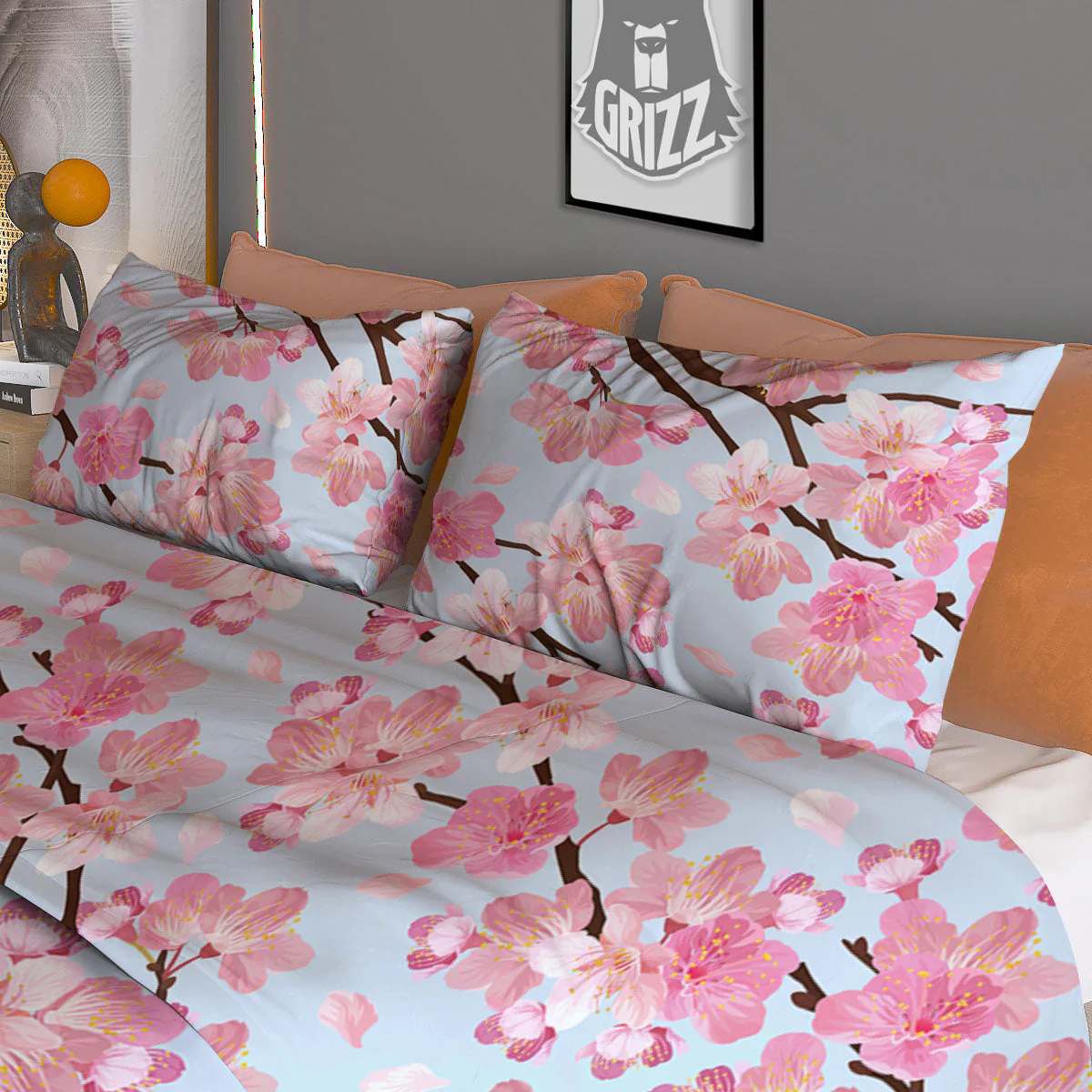 Cherry Blossom Tree Japanese Print Pattern Duvet Cover Bedding Set - Image 3