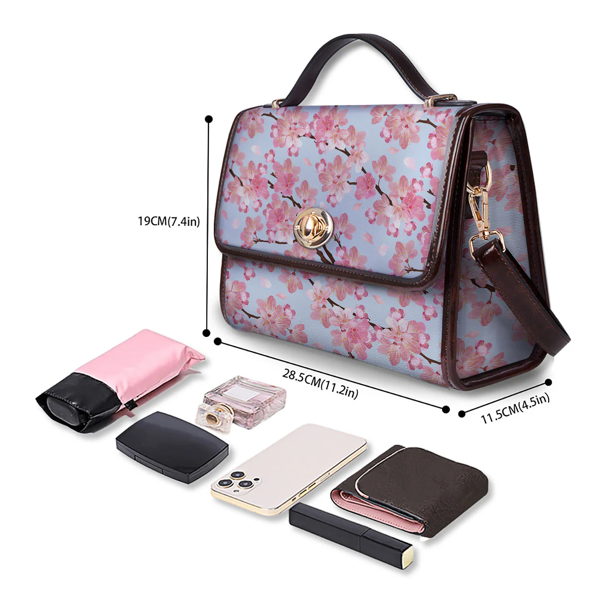 Cherry Blossom Tree Japanese Print Pattern Women's Satchel Bag - Image 4