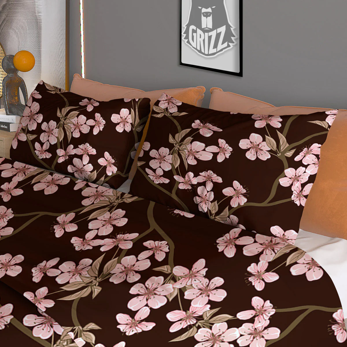 Cherry Blossom Vintage Print Pattern Duvet Cover Bedding Set - Image 3