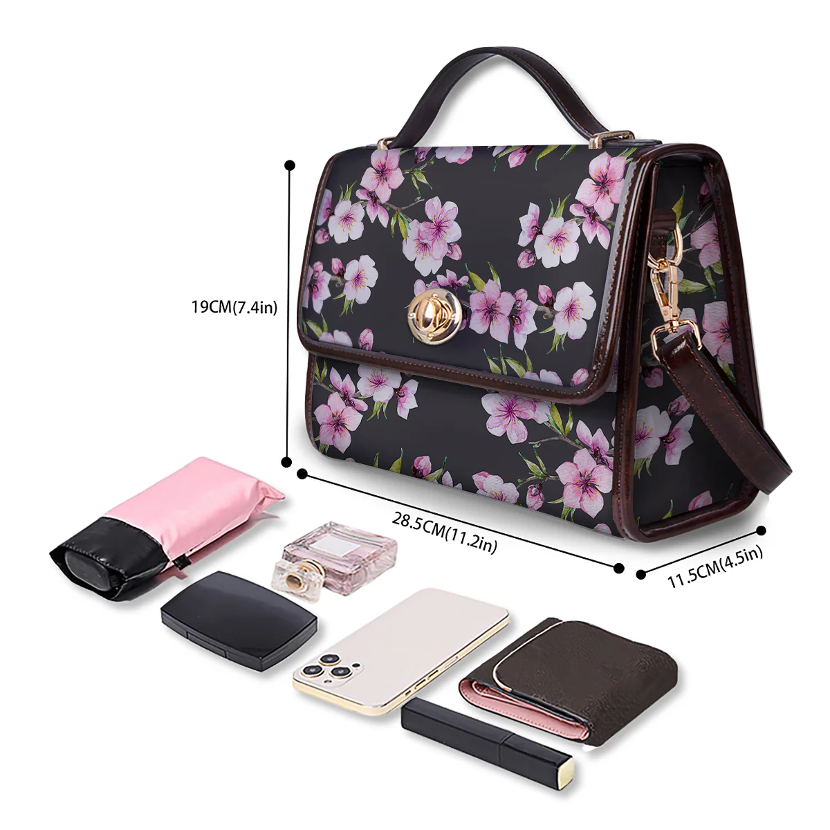 Cherry Blossom Watercolor Print Pattern Women's Satchel Bag - Image 4