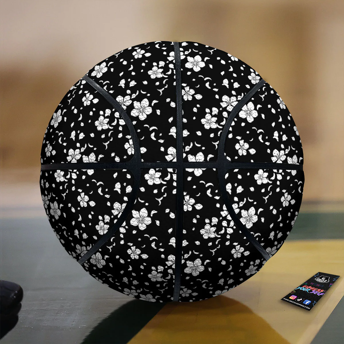 Cherry Blossom White And Black Print Basketball
