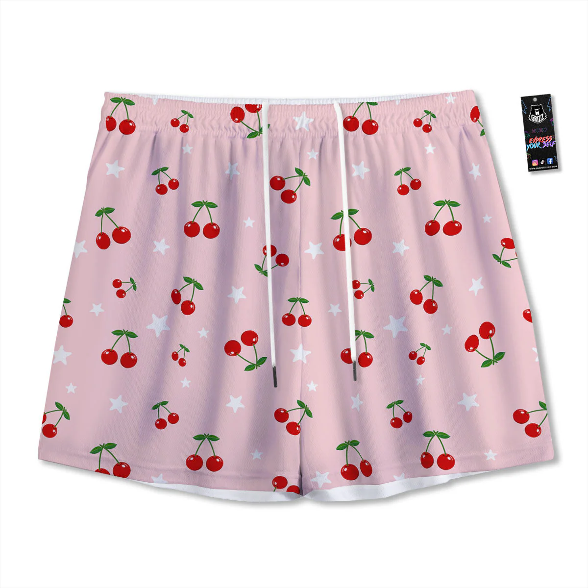 Cherry Pink Print Pattern Mesh Shorts