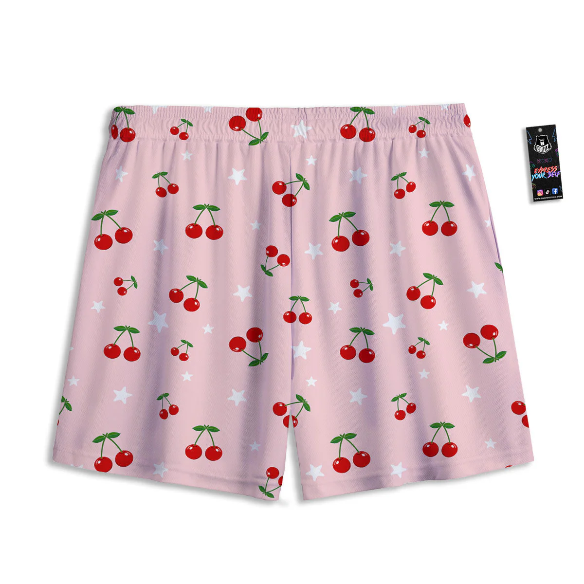 Cherry Pink Print Pattern Mesh Shorts - Image 2