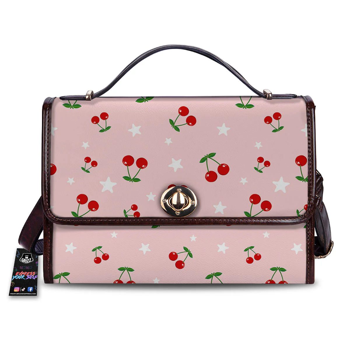 Cherry Pink Print Pattern Women's Satchel Bag