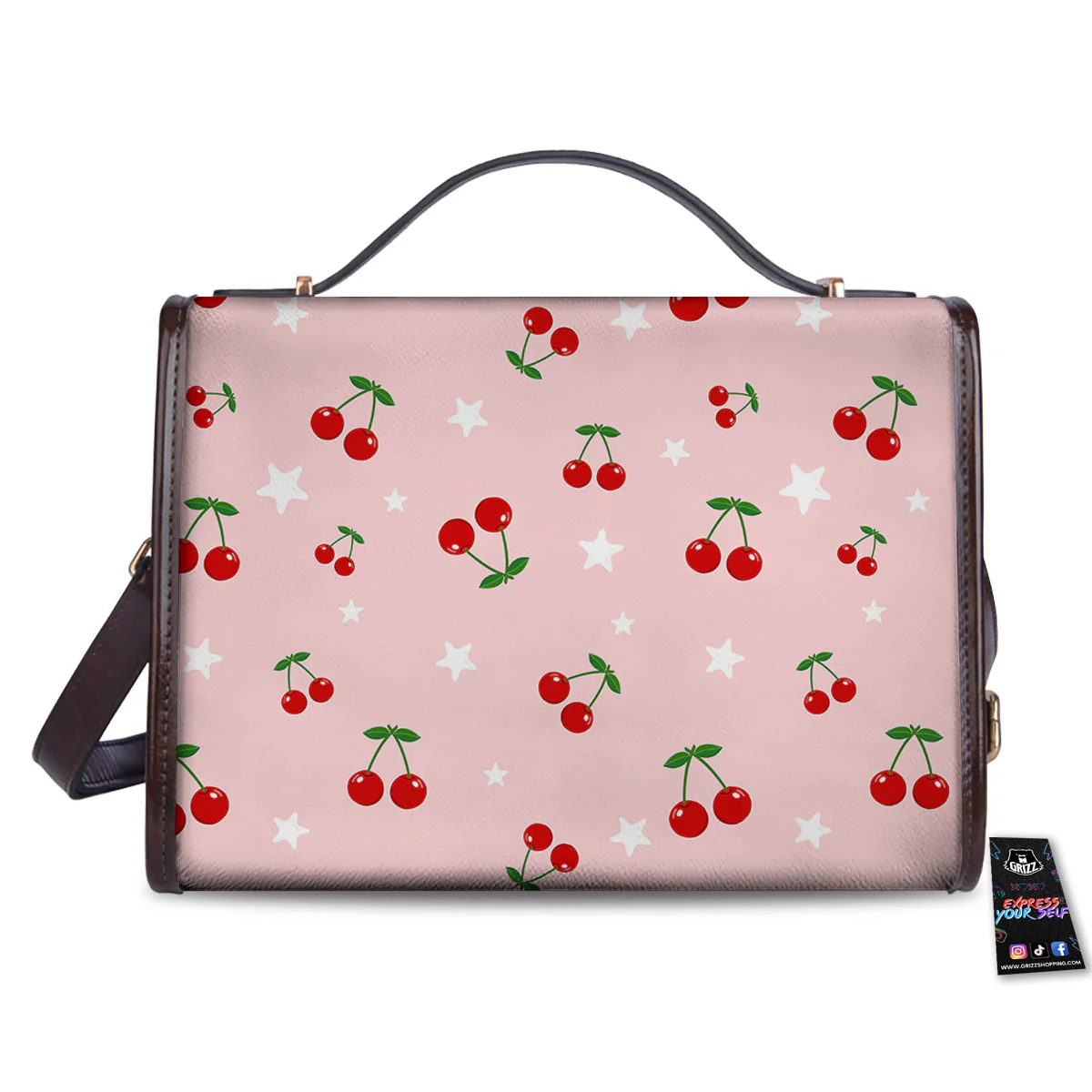 Cherry Pink Print Pattern Women's Satchel Bag - Image 2