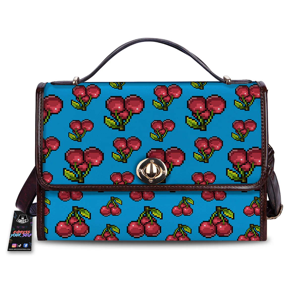 Cherry Pixel Print Pattern Women's Satchel Bag