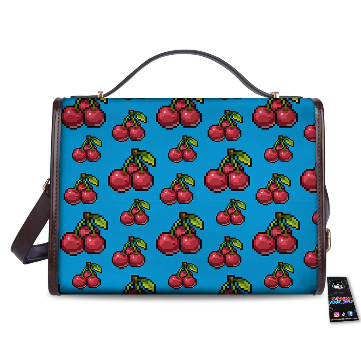 Cherry Pixel Print Pattern Women's Satchel Bag - Image 2