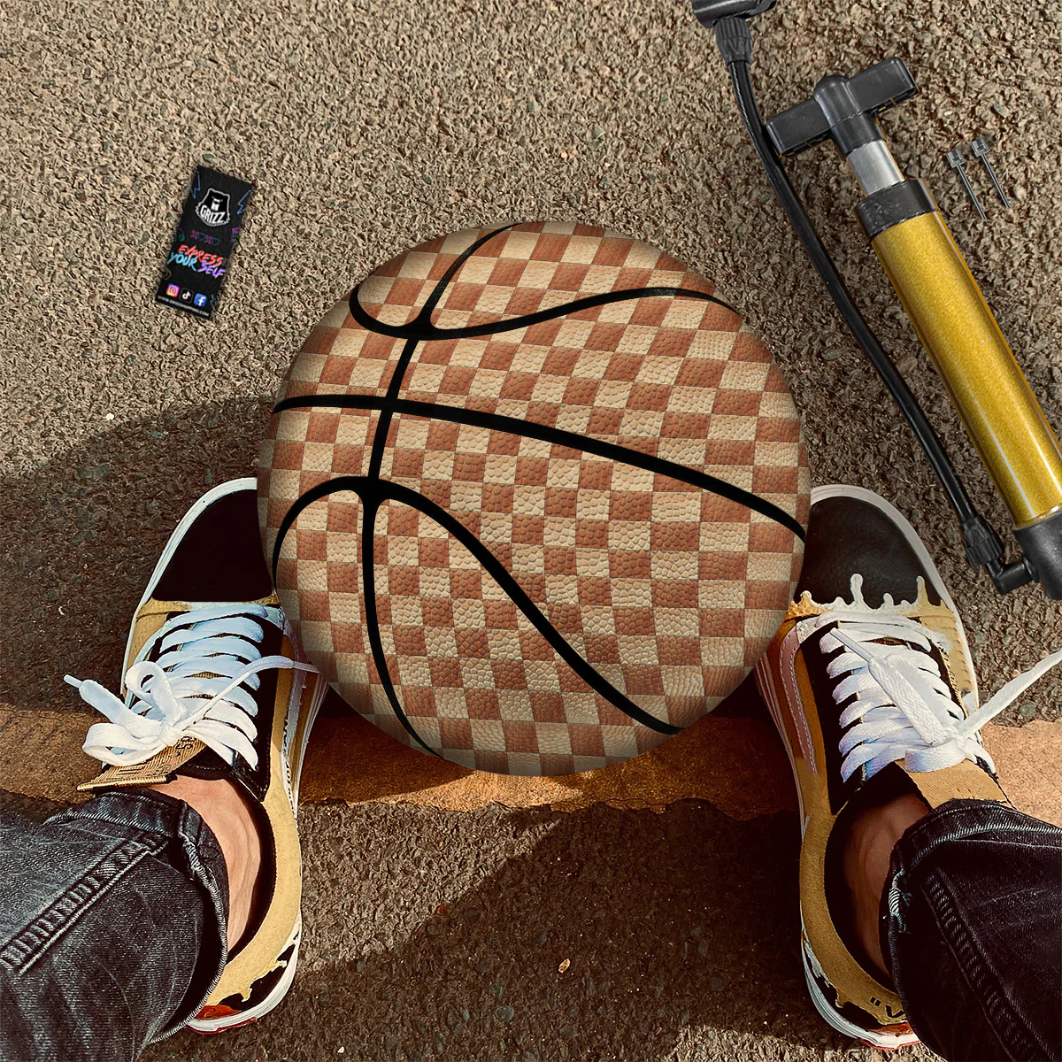 Chess Board Wood Print Pattern Basketball - Image 2