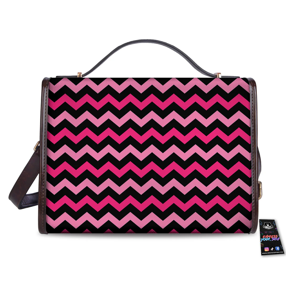 Chevron Black And Pink Print Pattern Women's Satchel Bag - Image 2
