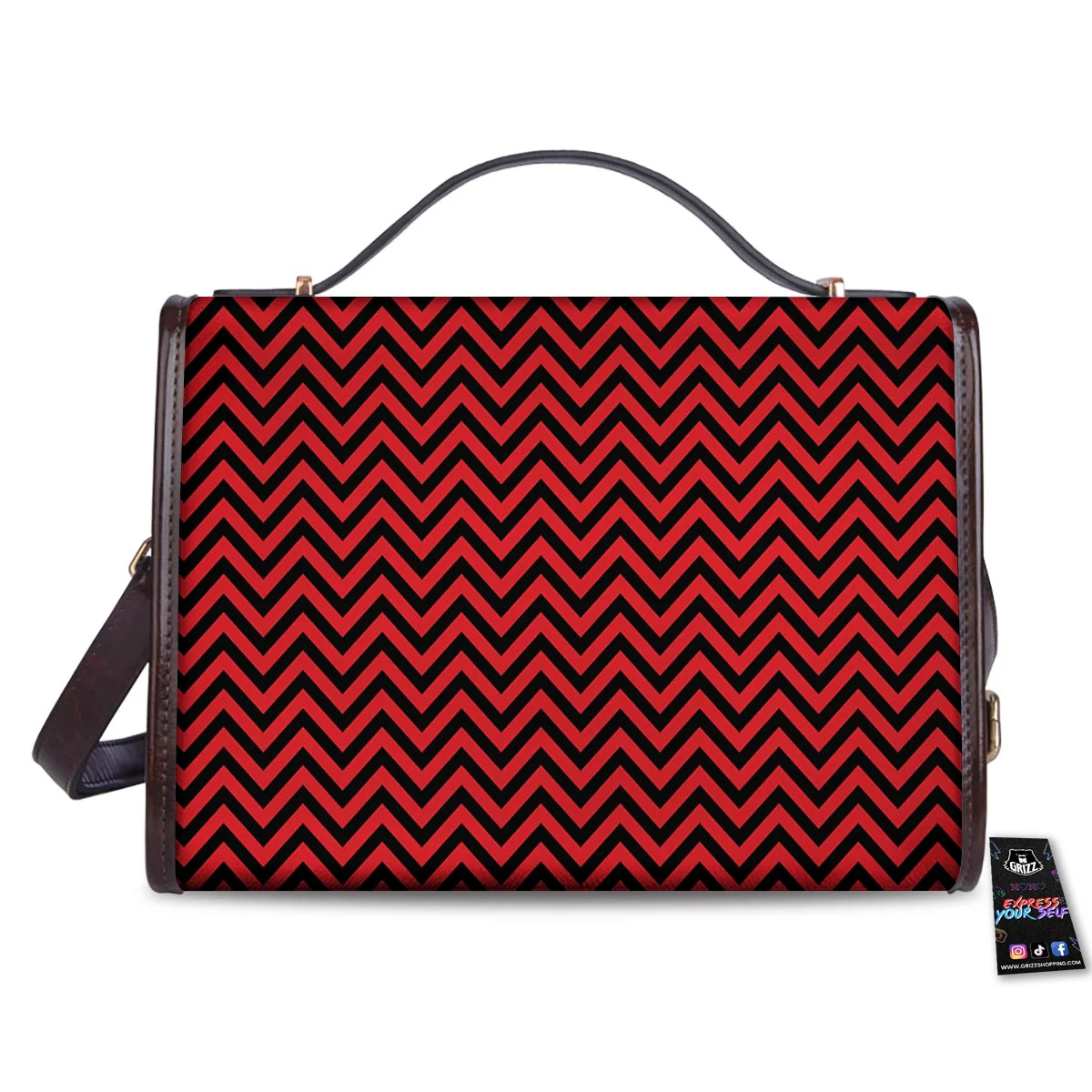 Chevron Black And Red Print Pattern Women's Satchel Bag - Image 2