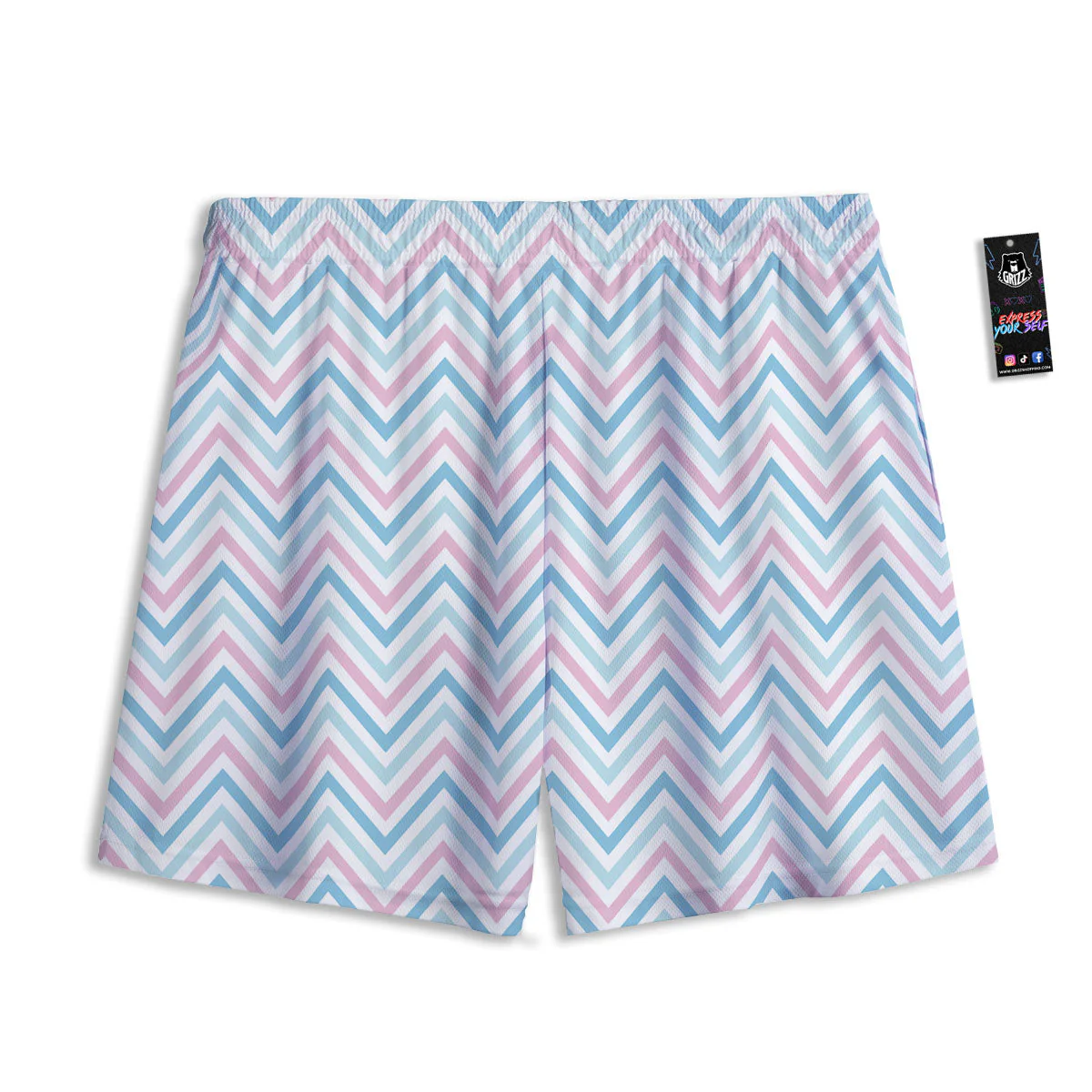 Chevron Blue And Pink Print Pattern Mesh Shorts - Image 2