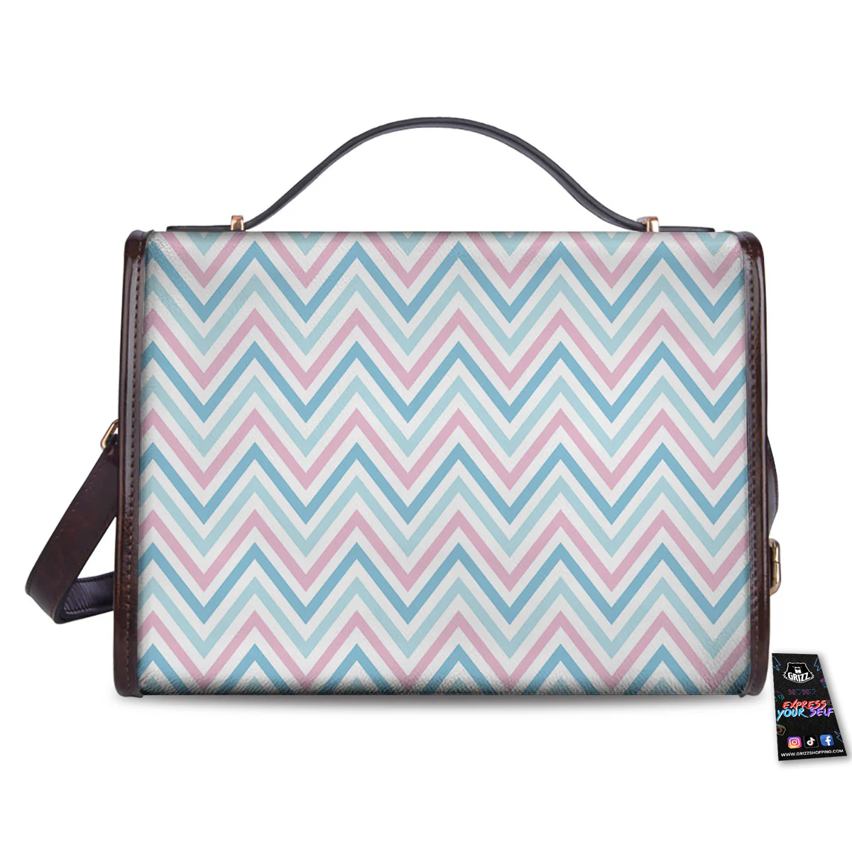 Chevron Blue And Pink Print Pattern Women's Satchel Bag - Image 2