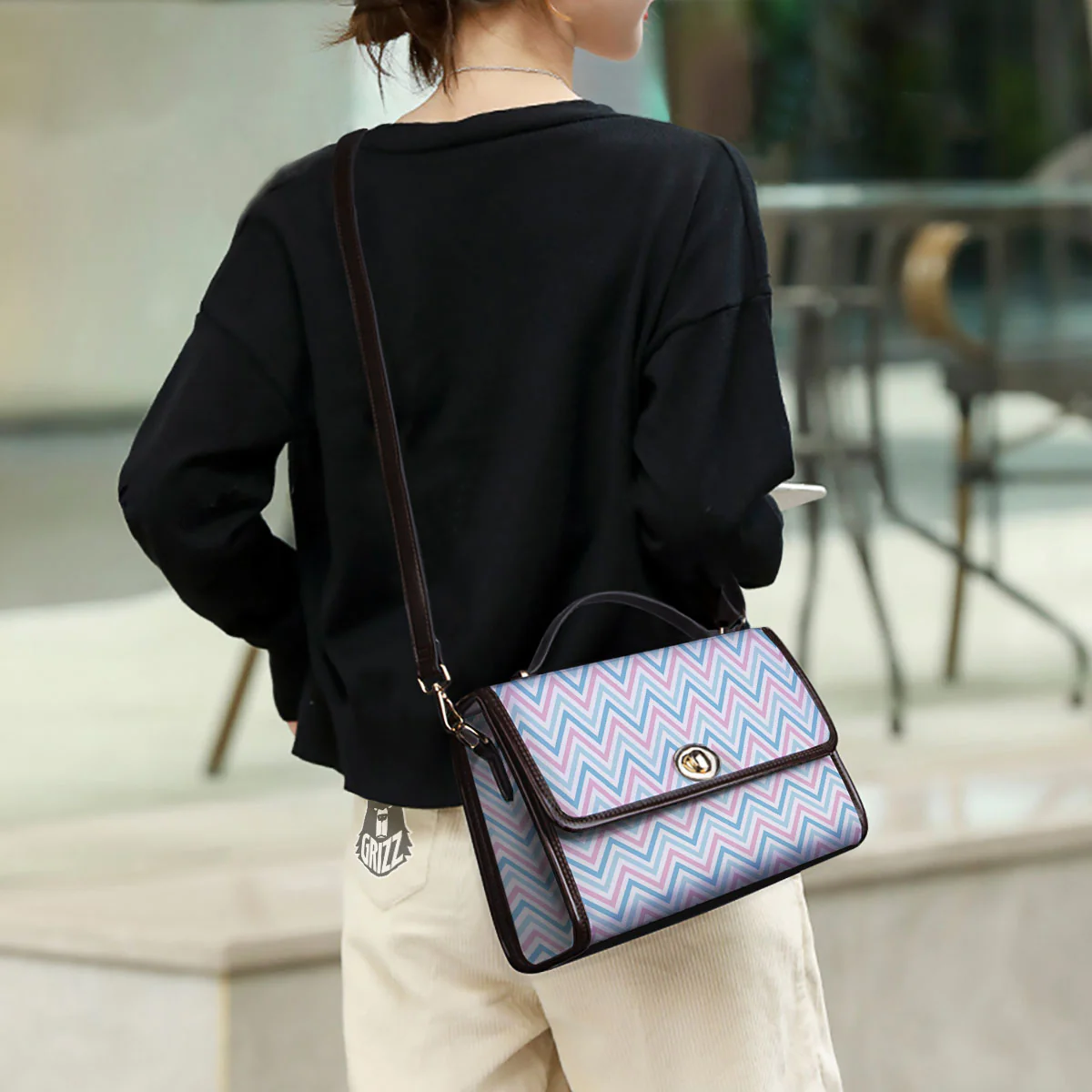 Chevron Blue And Pink Print Pattern Women's Satchel Bag - Image 3