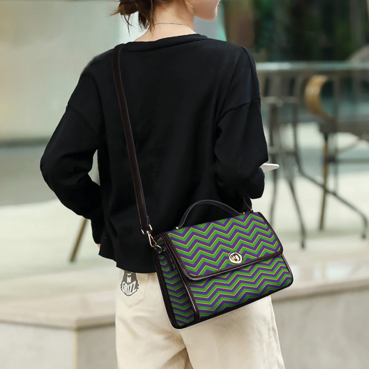 Chevron Mardi Gras Print Pattern Women's Satchel Bag - Image 3