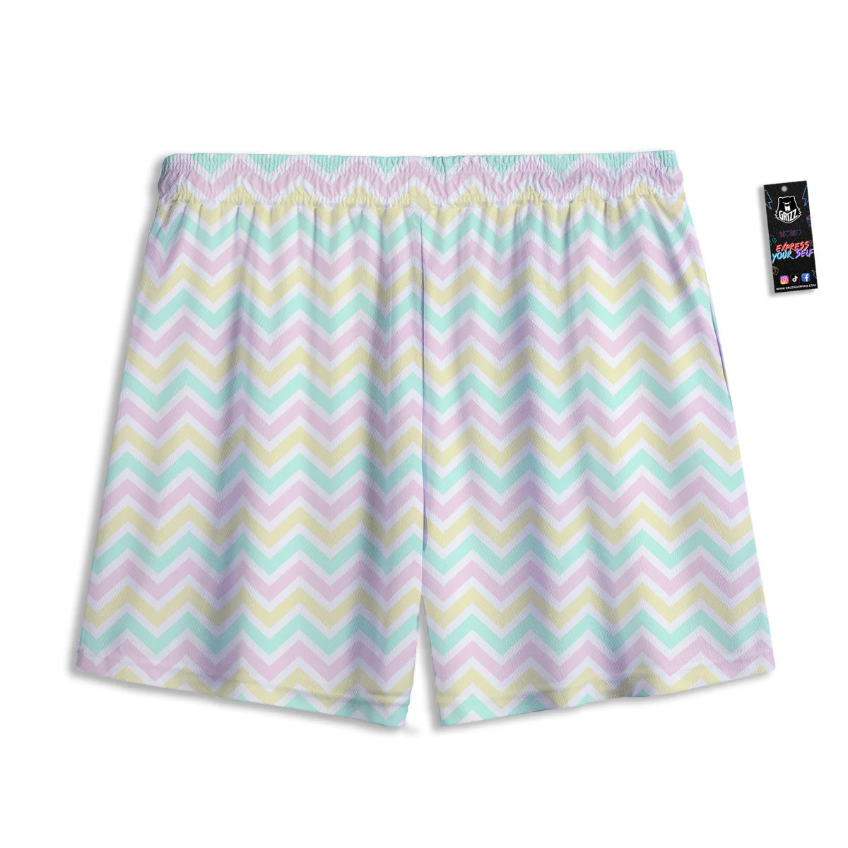 Chevron Pastel Print Pattern Mesh Shorts - Image 2