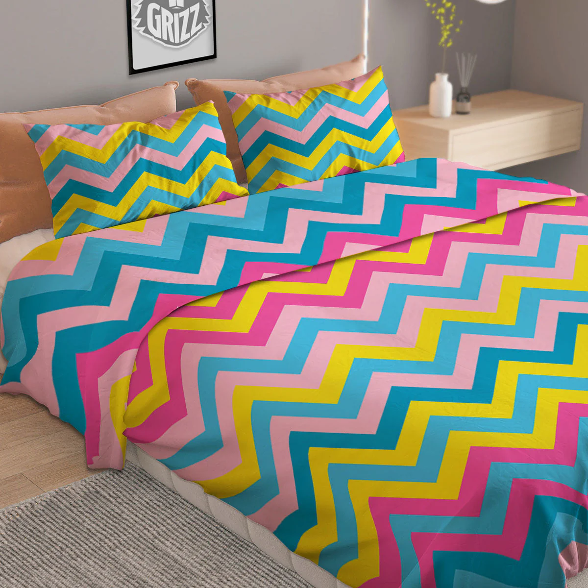 Chevron Rainbow Print Pattern Duvet Cover Bedding Set - Image 2