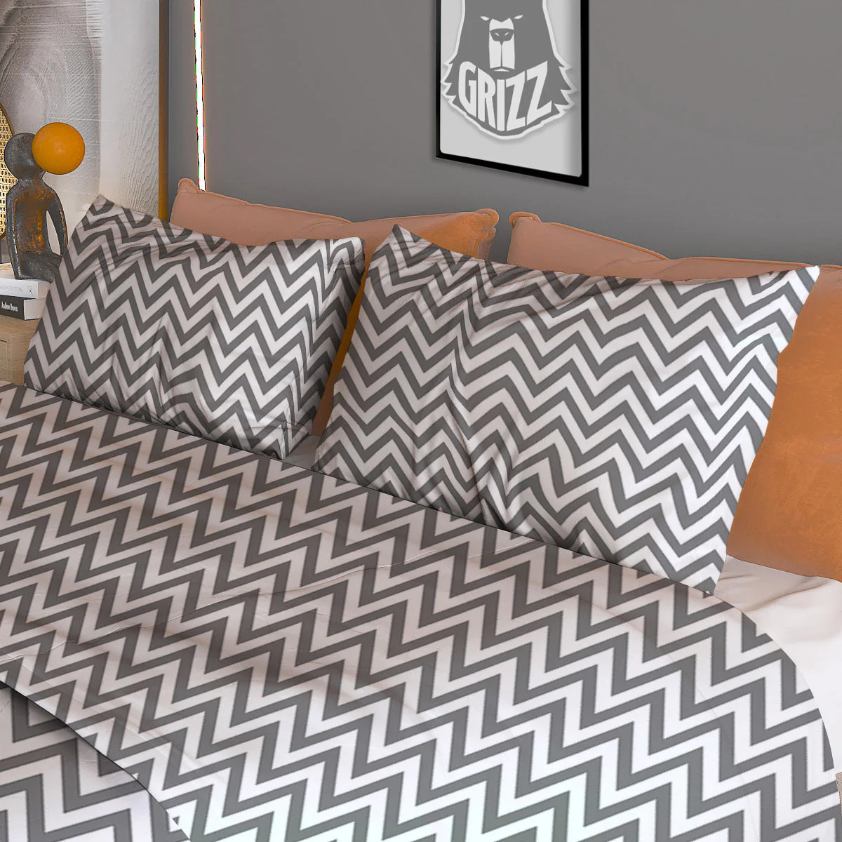 Chevron White And Grey Print Pattern Duvet Cover Bedding Set - Image 3