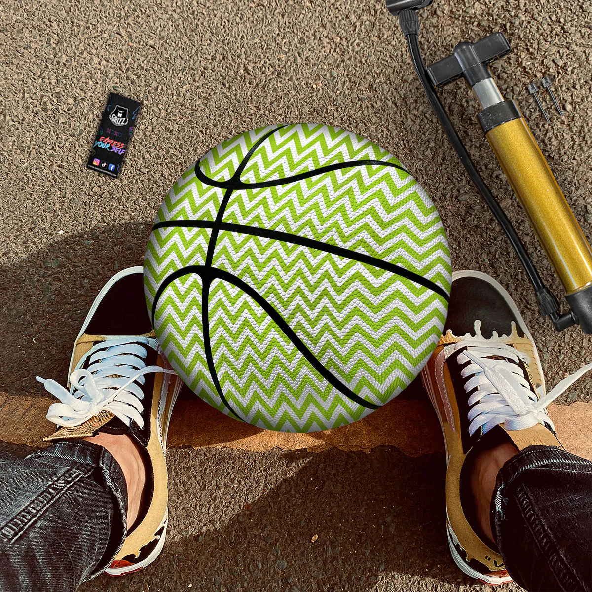 Chevron White And Lime Green Print Basketball - Image 2