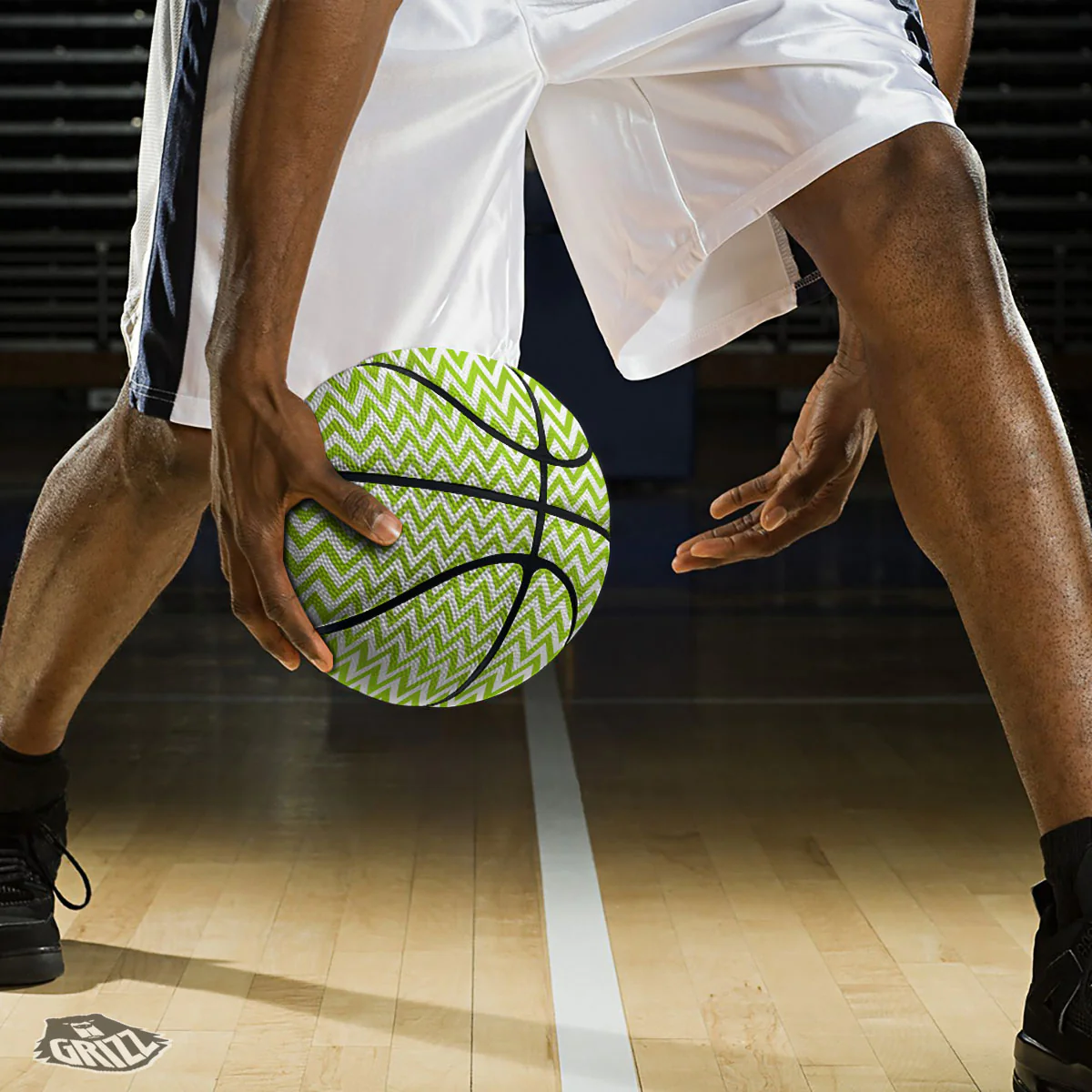 Chevron White And Lime Green Print Basketball - Image 3
