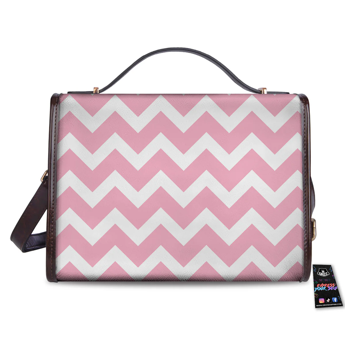 Chevron White And Pink Print Pattern Women's Satchel Bag - Image 2