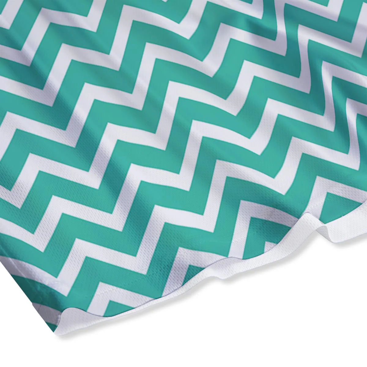 Chevron White And Teal Print Pattern Mesh Shorts - Image 4