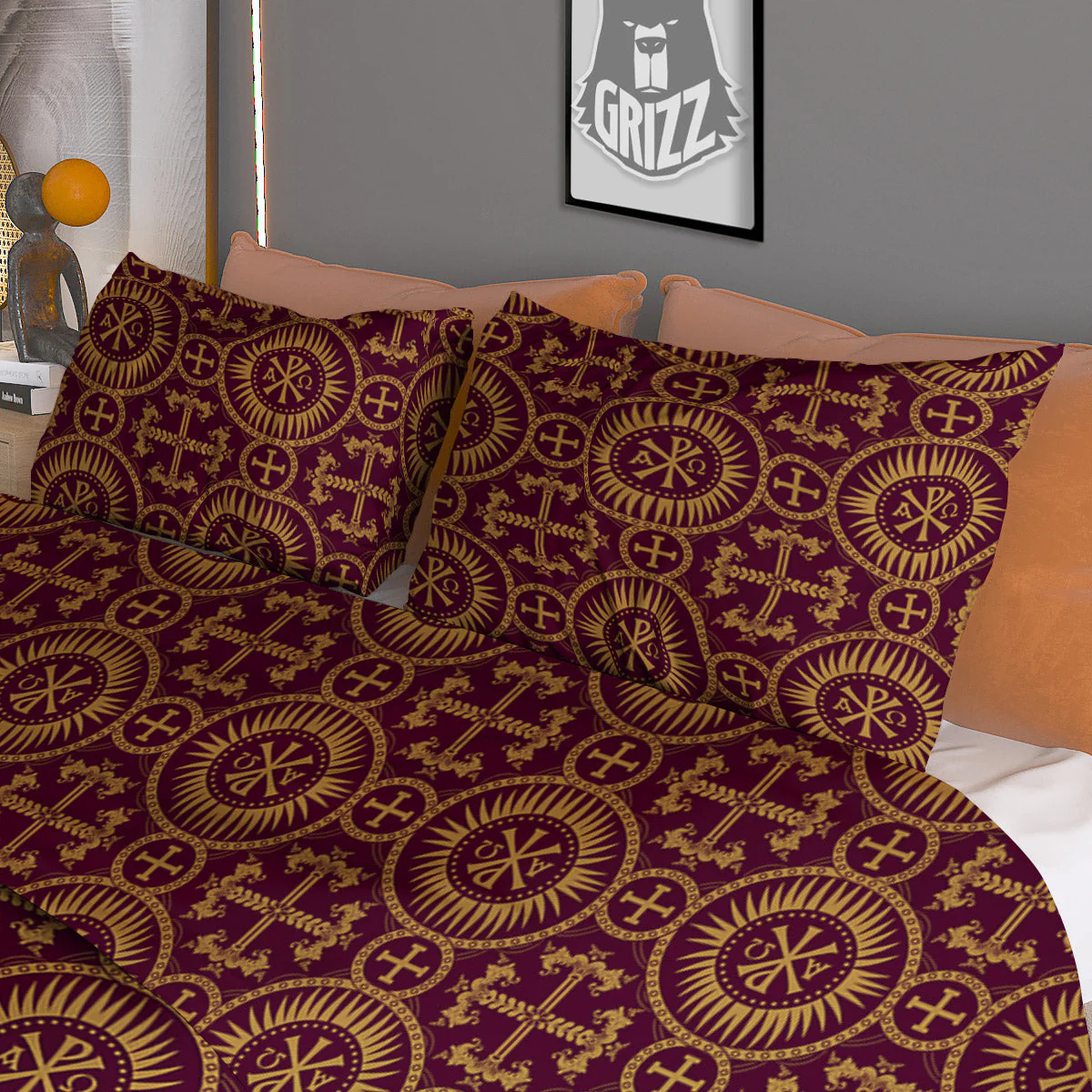 Chi Rho Print Pattern Duvet Cover Bedding Set - Image 3