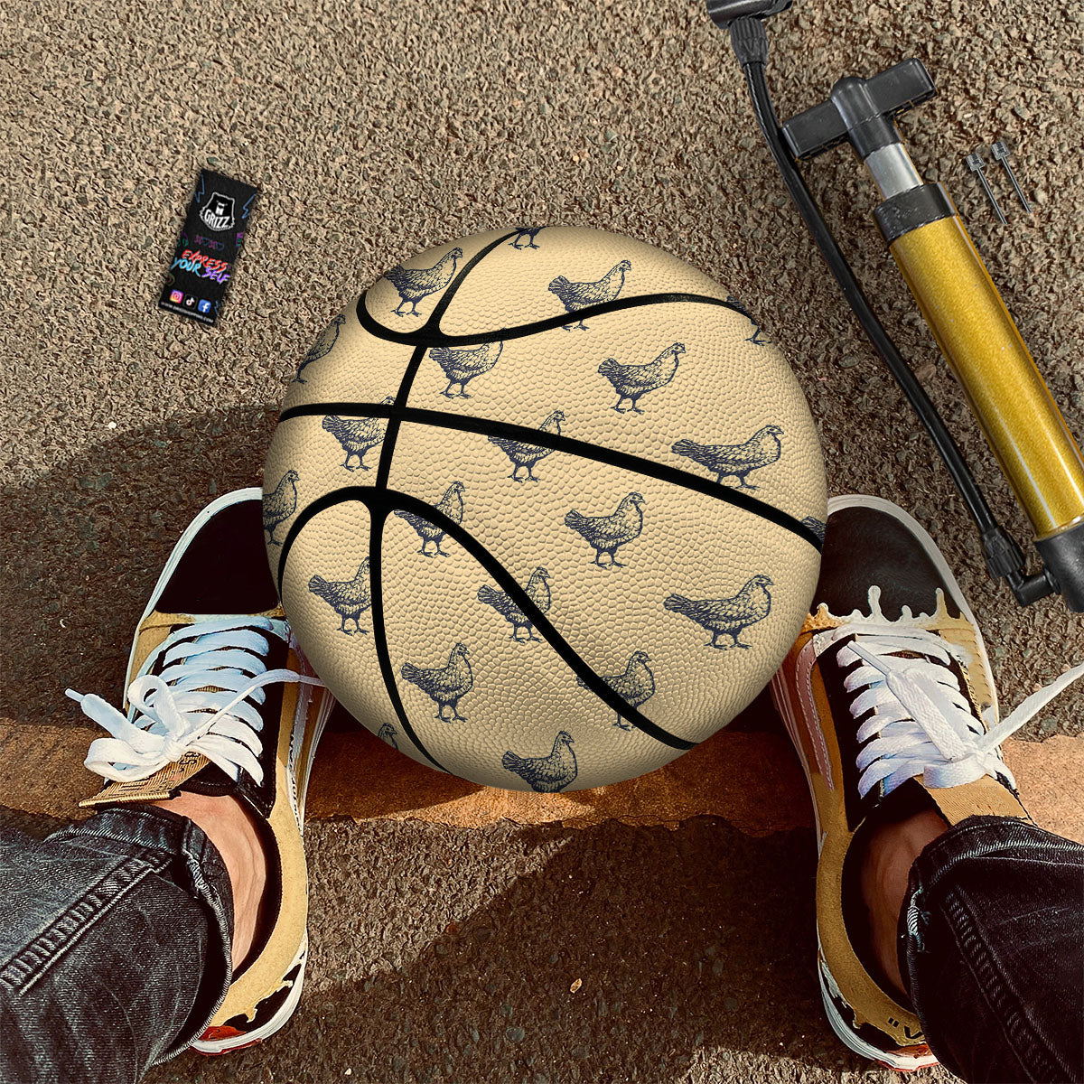 Chicken Hand Drawn Print Pattern Basketball - Image 2