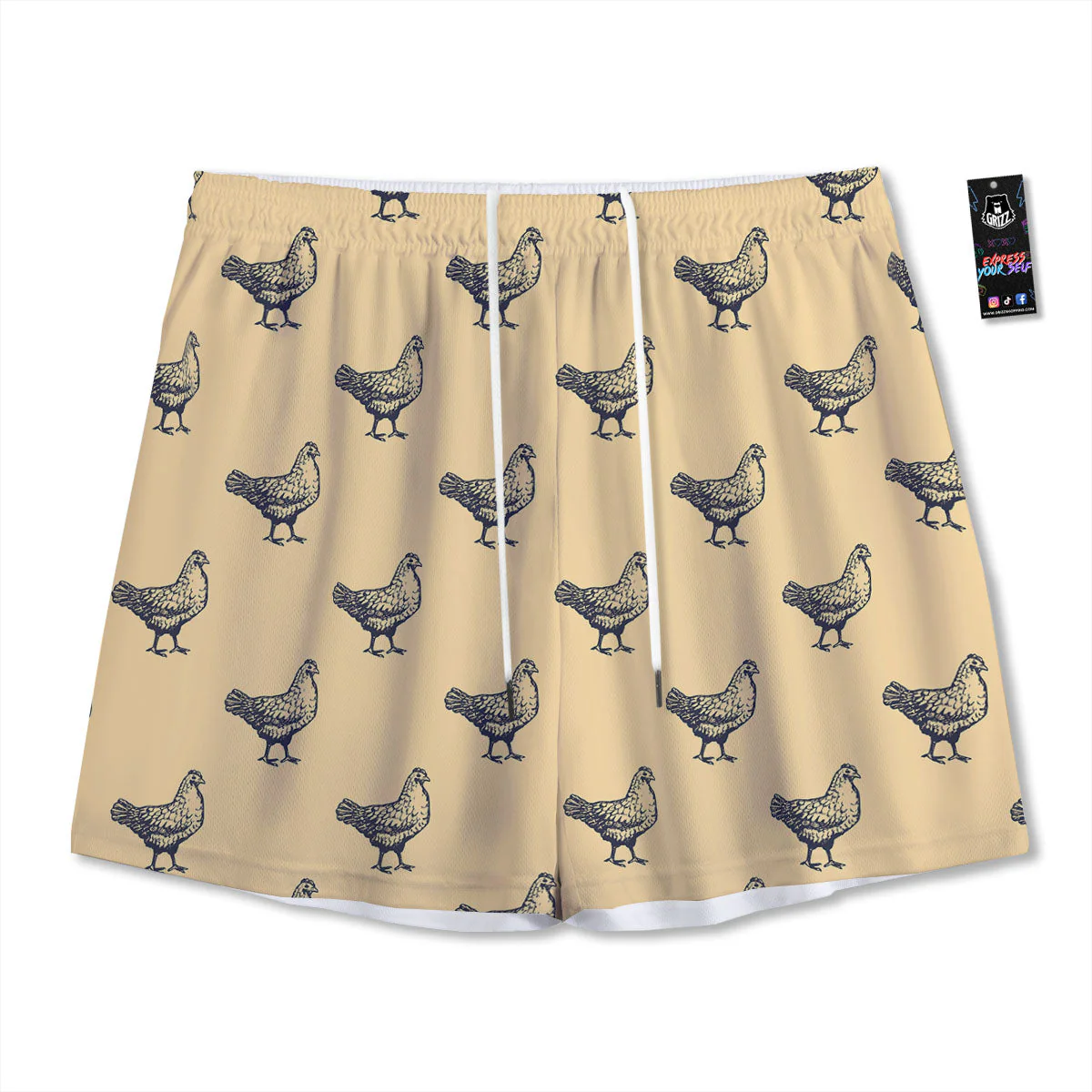 Chicken Hand Drawn Print Pattern Mesh Shorts