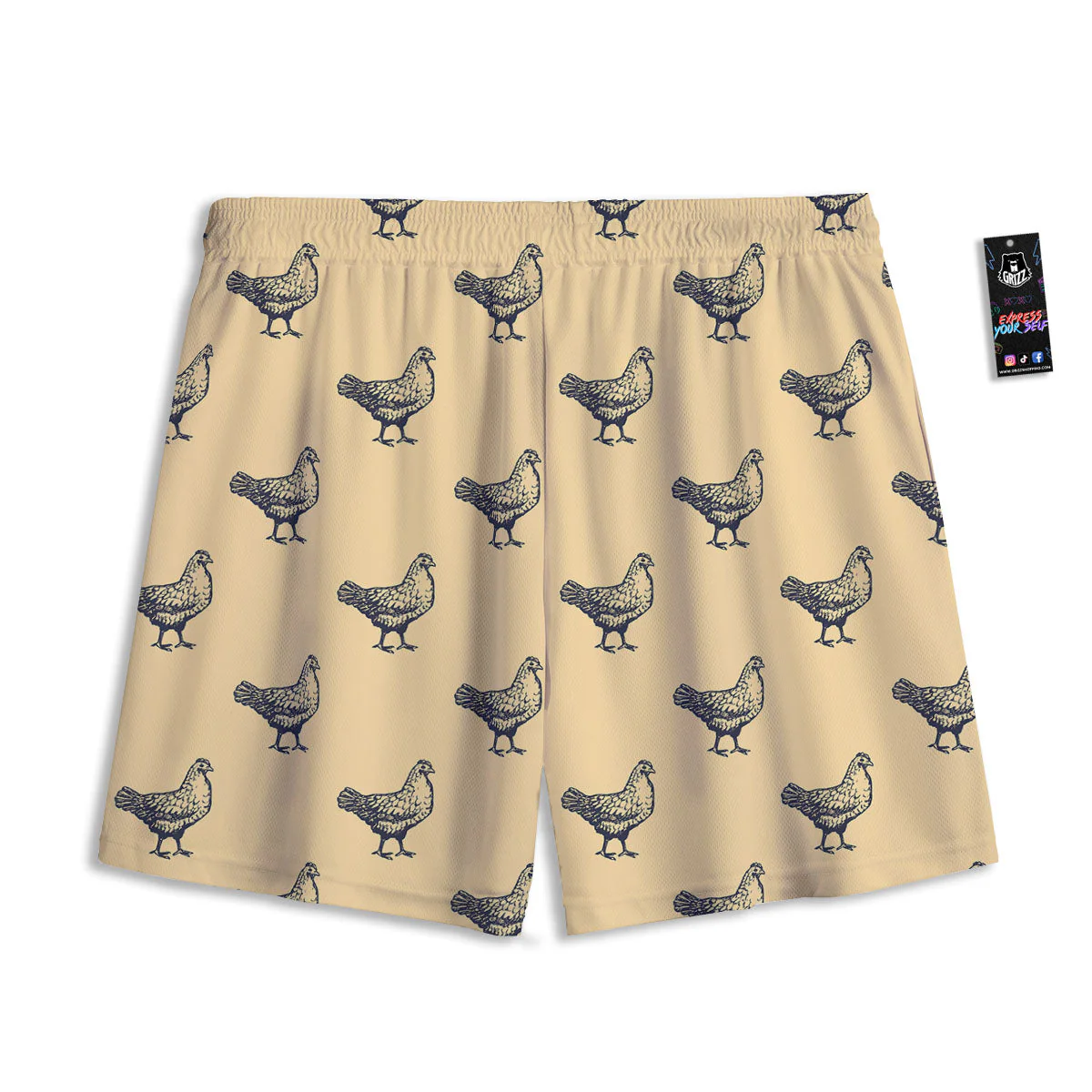 Chicken Hand Drawn Print Pattern Mesh Shorts - Image 2