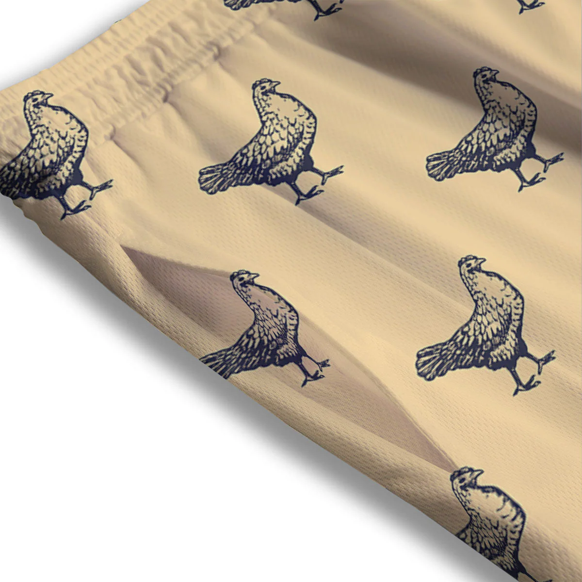 Chicken Hand Drawn Print Pattern Mesh Shorts - Image 3