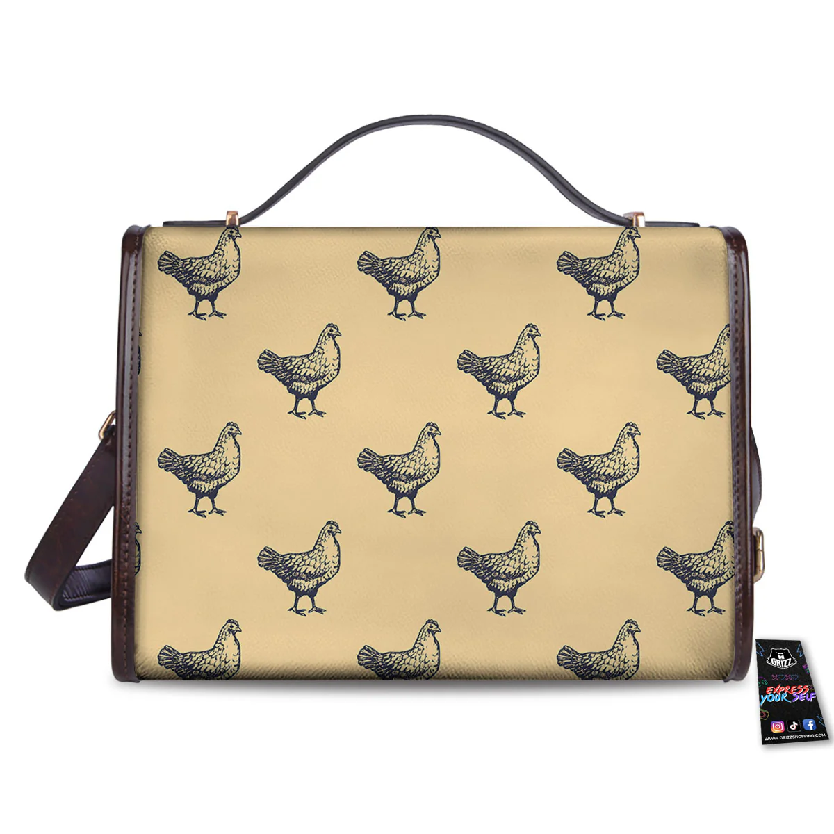 Chicken Hand Drawn Print Pattern Women's Satchel Bag - Image 2