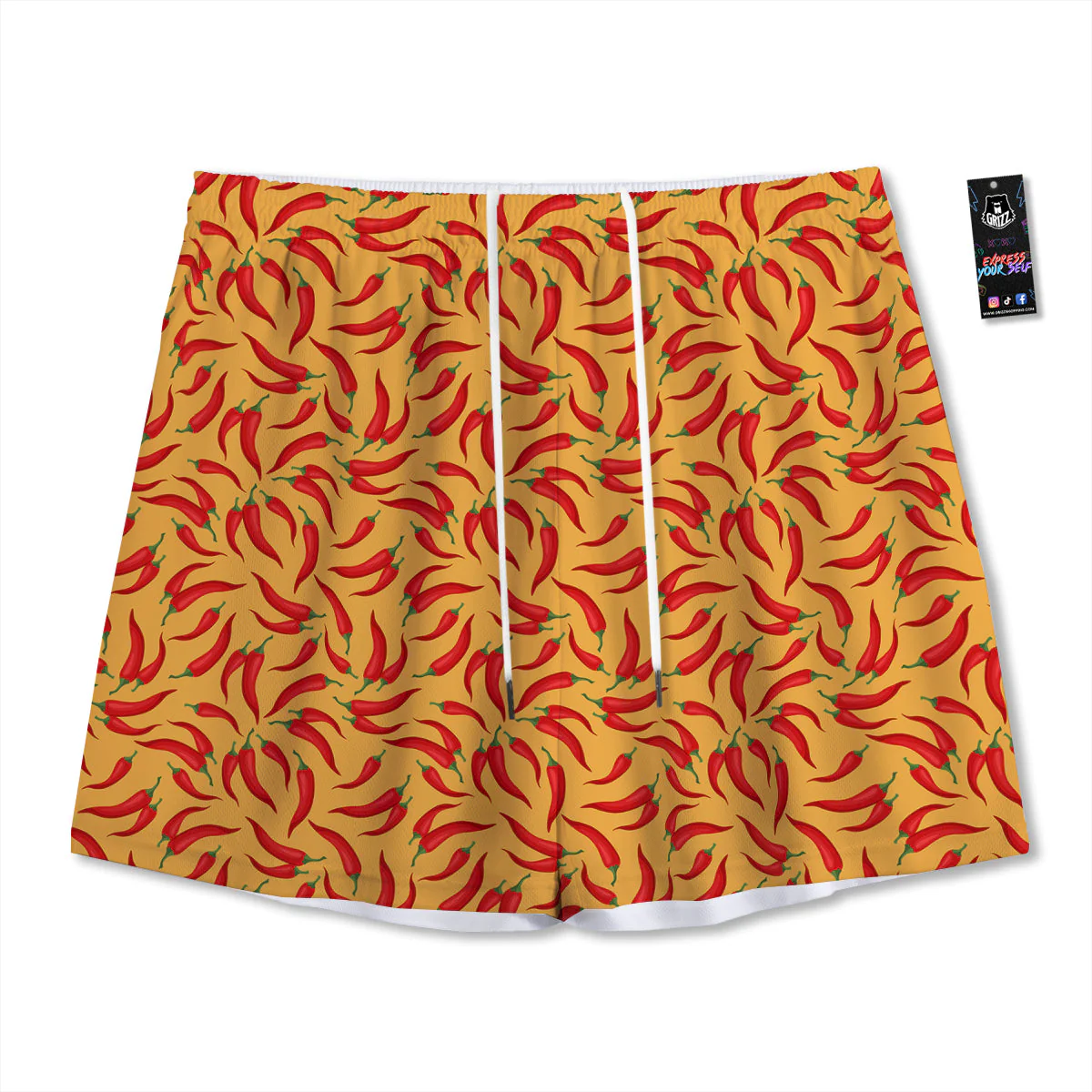 Chili Pepper And Orange Print Pattern Mesh Shorts