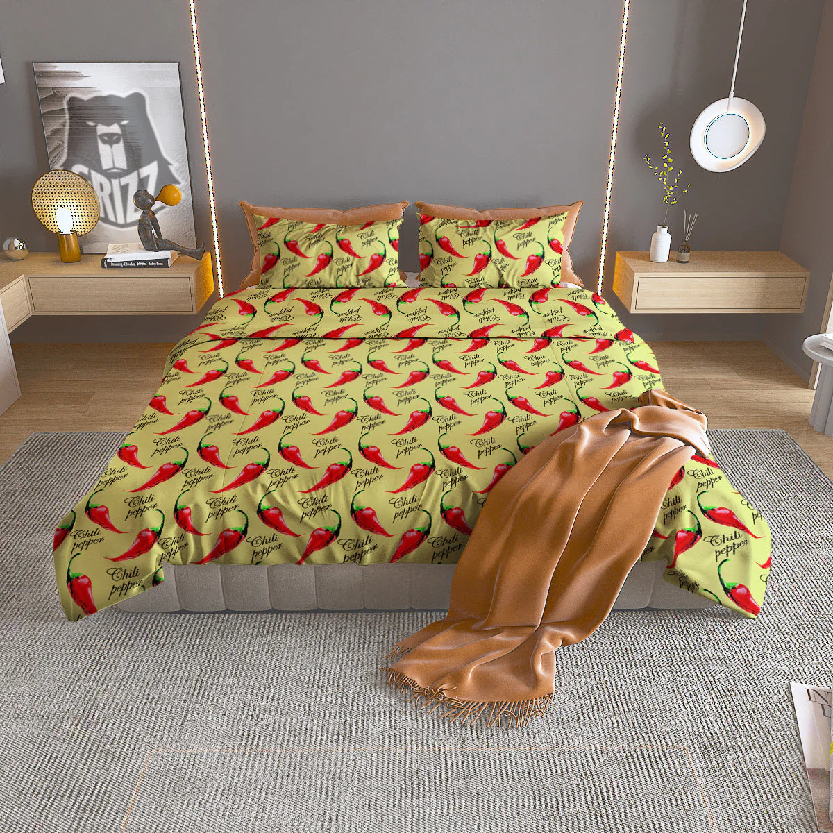 Chili Pepper Vintage Print Pattern Duvet Cover Bedding Set