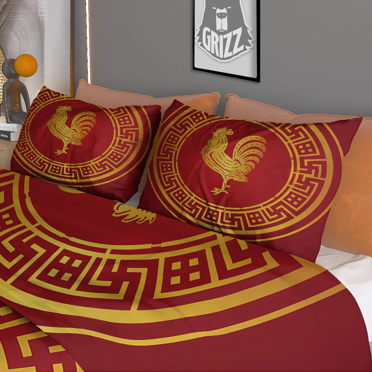 Chinese New Year Rooster Print Duvet Cover Bedding Set - Image 3