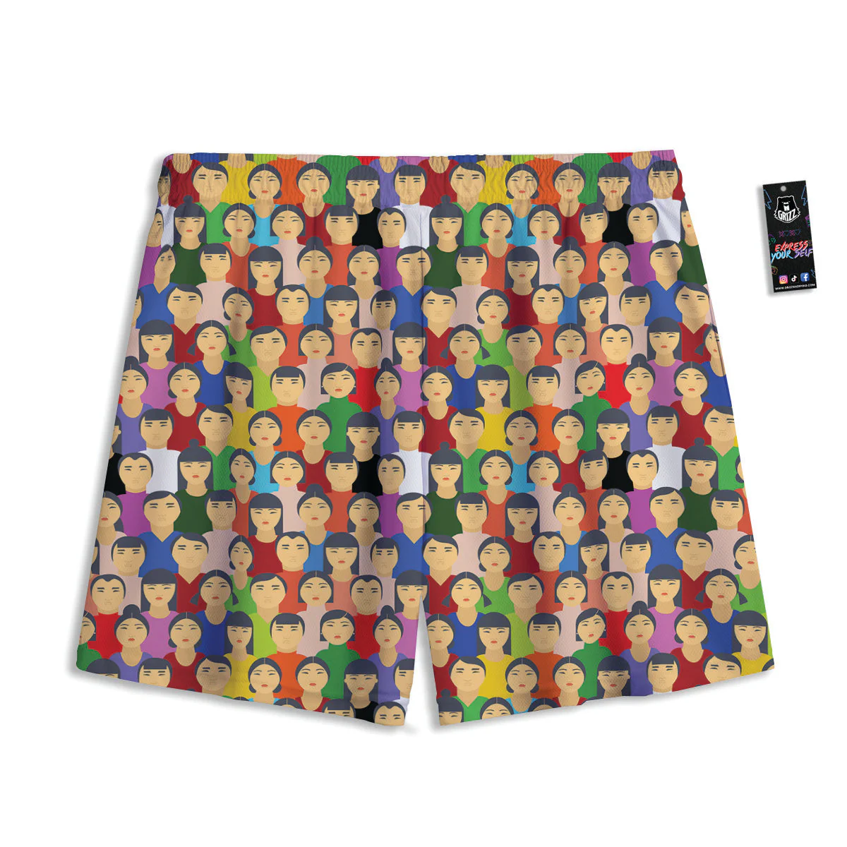 Chinese People Colorful Print Pattern Mesh Shorts - Image 2