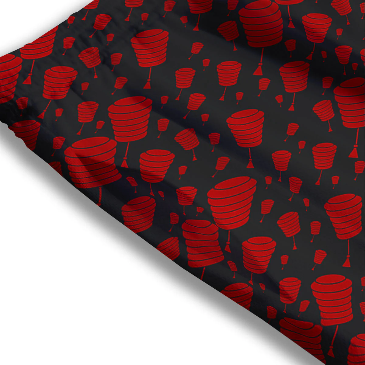 Chinese Red And Black Print Pattern Mesh Shorts - Image 3