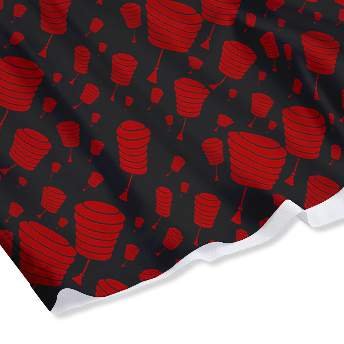 Chinese Red And Black Print Pattern Mesh Shorts - Image 4