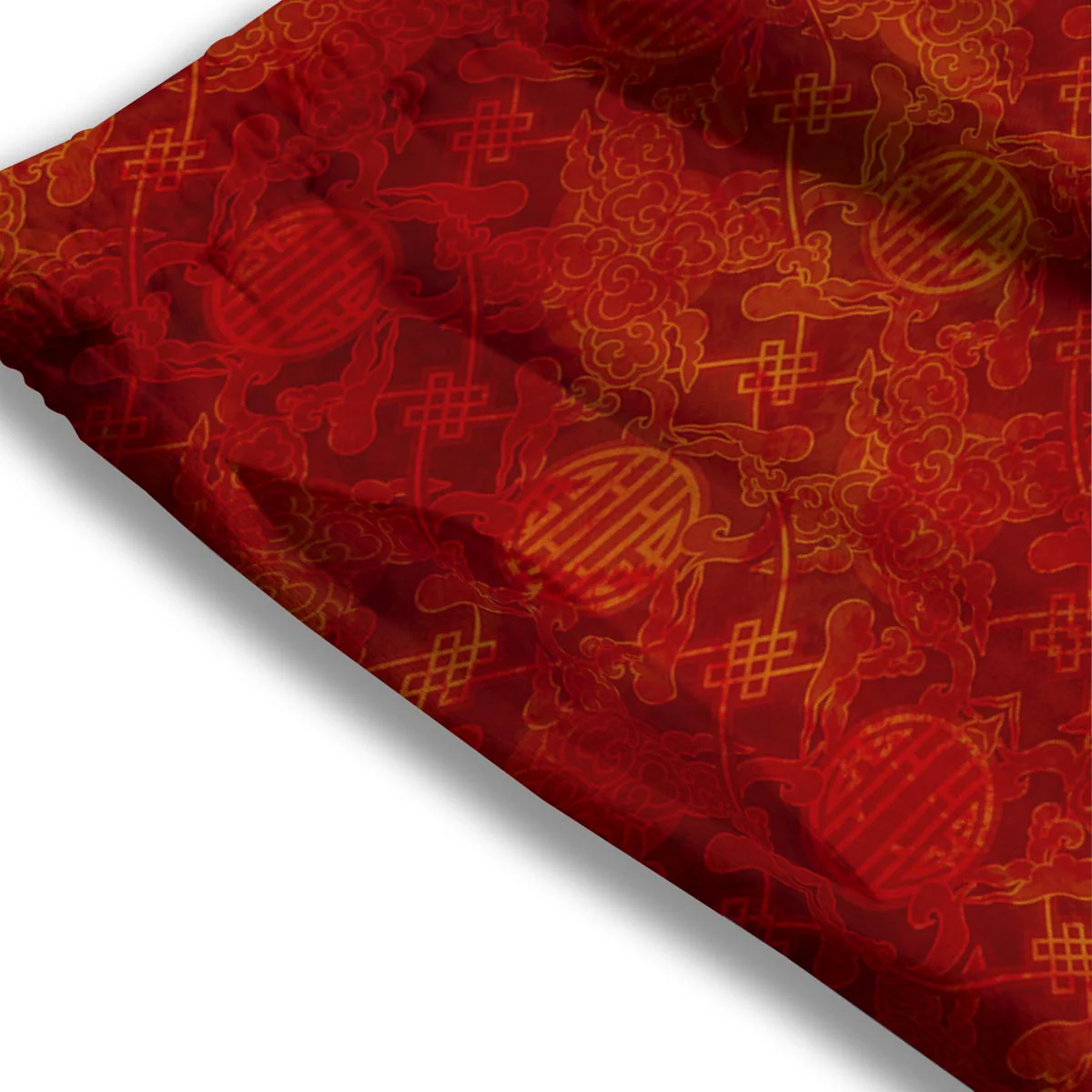 Chinese Red Print Pattern Mesh Shorts - Image 3